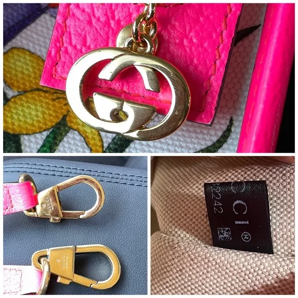 Authentic Gucci Flora Tote in fluorescent pink leather and print canvas - Picture 14 of 17